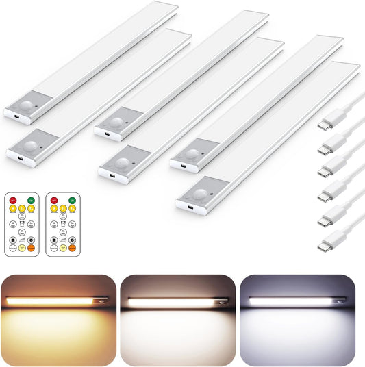 12" Under Cabinet Lighting Wireless, Remote, Motion Sensor, 6Pack, Silver