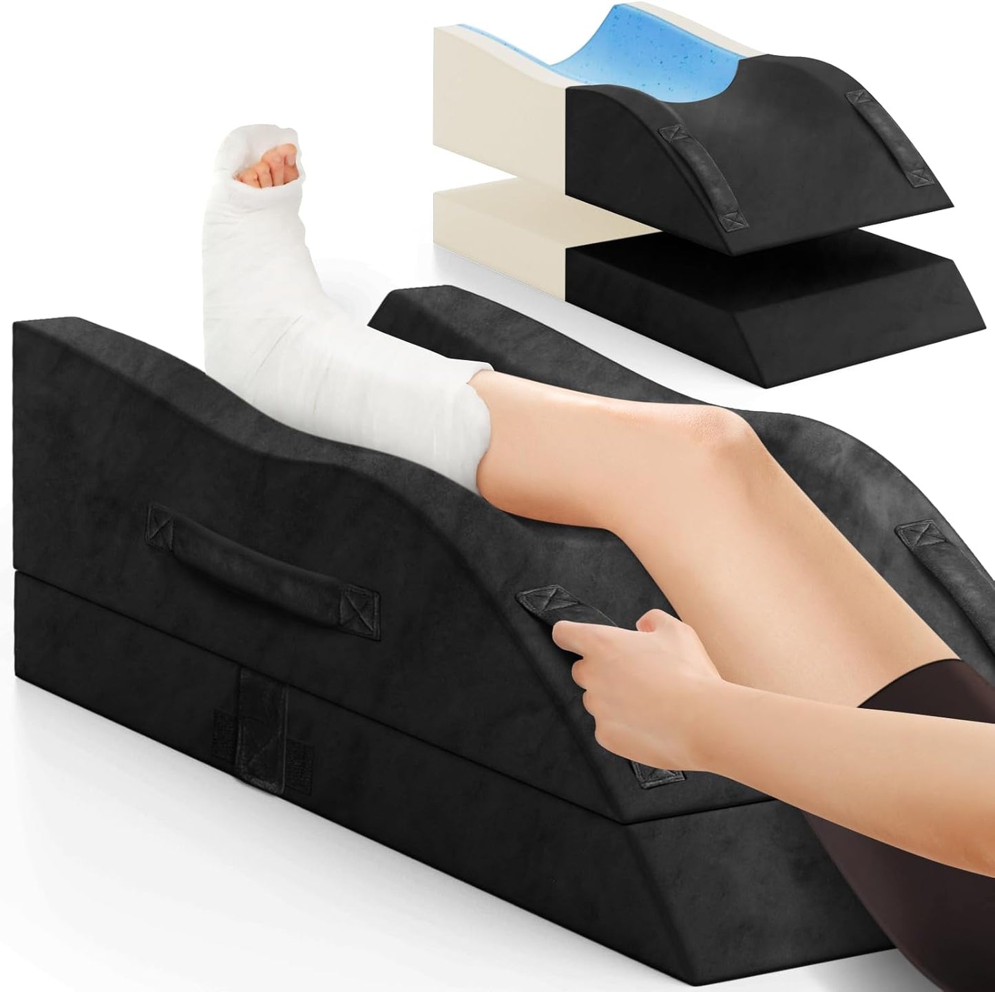 Leg Elevation Pillows, Wedge Pillow for After Surgery, Memory Foam Leg Support Adjustable, Comfort Care for Back Knee Hip Ankles Pain, Knee Pillow for Sleeping Blood Circulation Light Blue & White