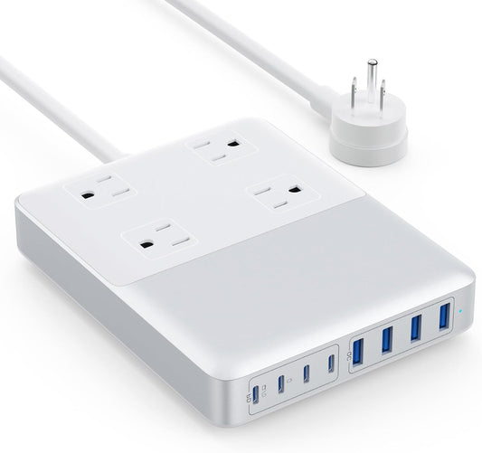 12-in-1 Charging Station USB C Power Strip with 5ft Cord,200W GaN IV USB C Charger Block,4 AC Outlets,8 USB for MacBook,iPhone 16/15/14,Fast Charging Desktop Charger for Office (Matte White)
