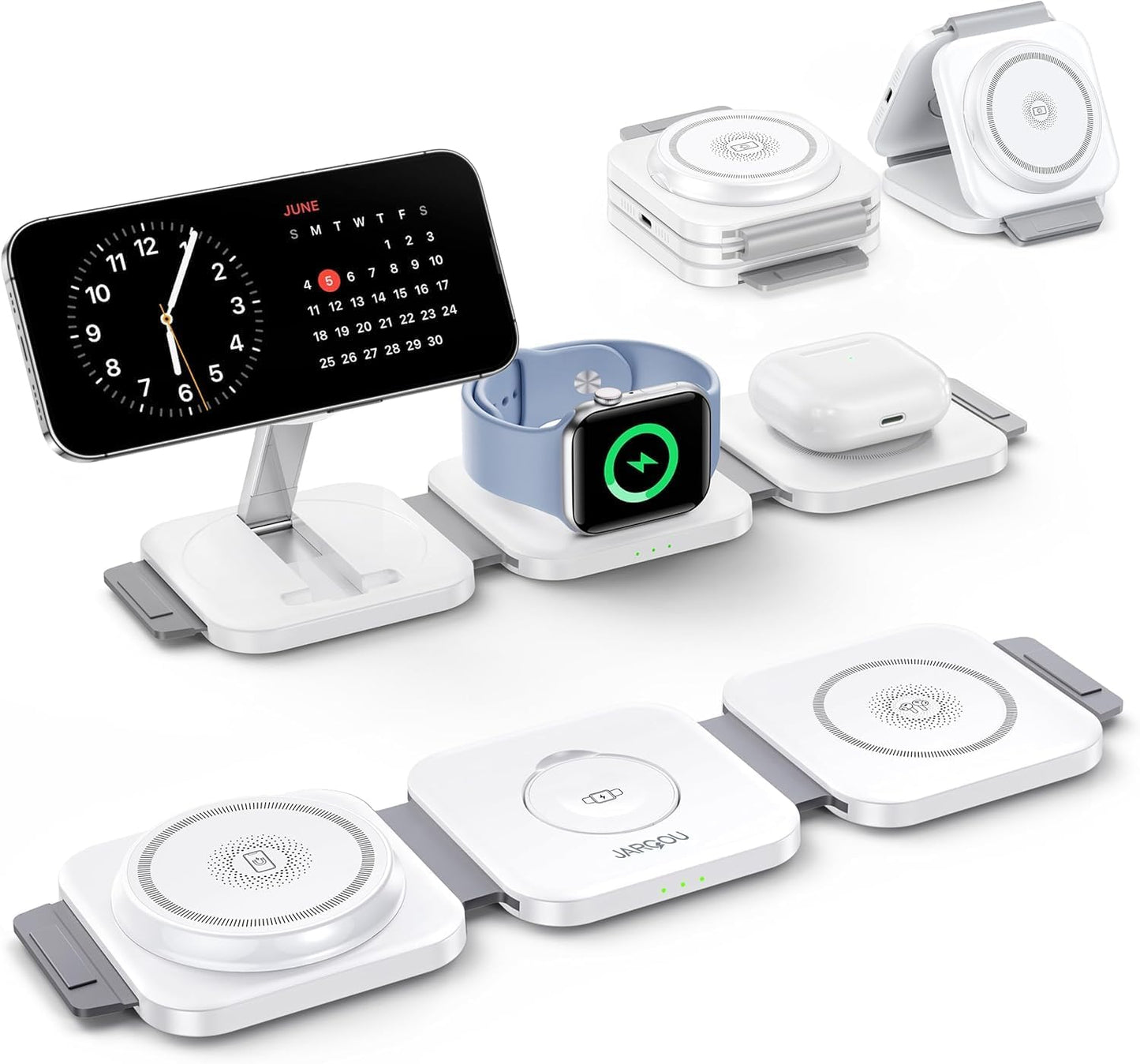 Travel Essentials for Apple Watch Charger,3 in 1 Charging Station for Apple Devices,Foldable Wireless Charging Station for iPhone 17/16/15/14/13/12, Apple Watch & AirPods with Magsafe Charger Stand