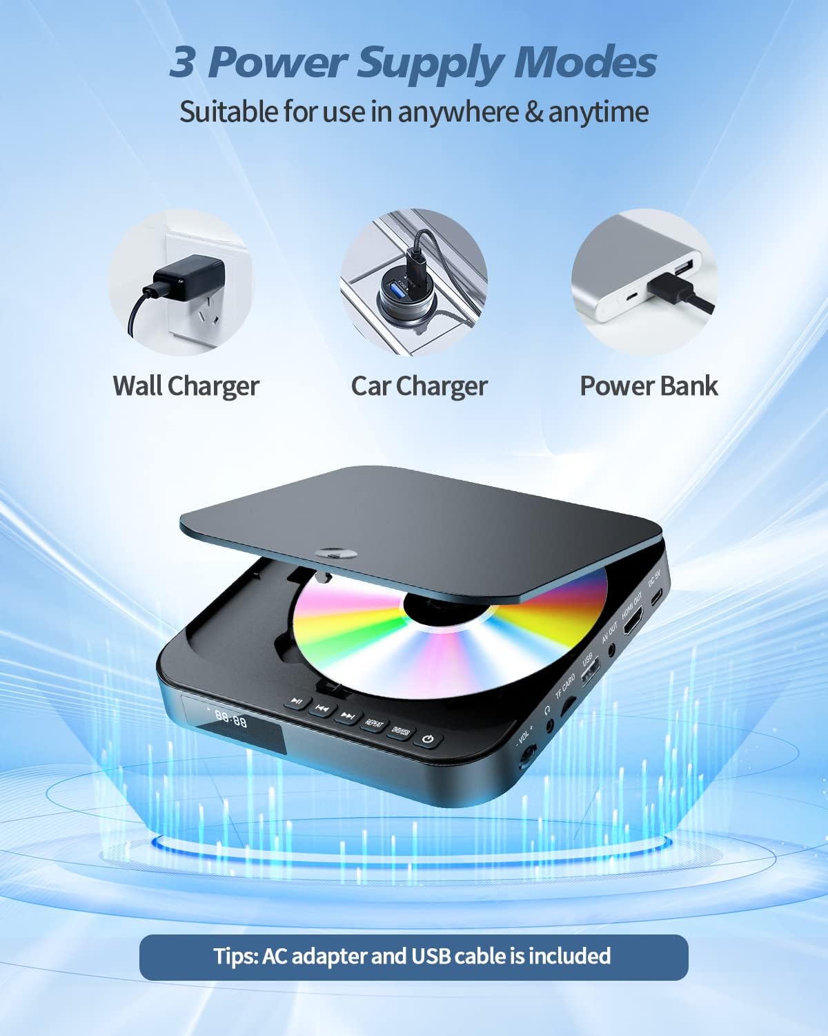 Mini DVD Player HDMI, DESOBRY 1080P HD Small Compact DVD Player for Smart TV with All Region Free, DVD CD Player with AV Output, USB/TF Card Input, Remote Control, Support PAL/NTSC