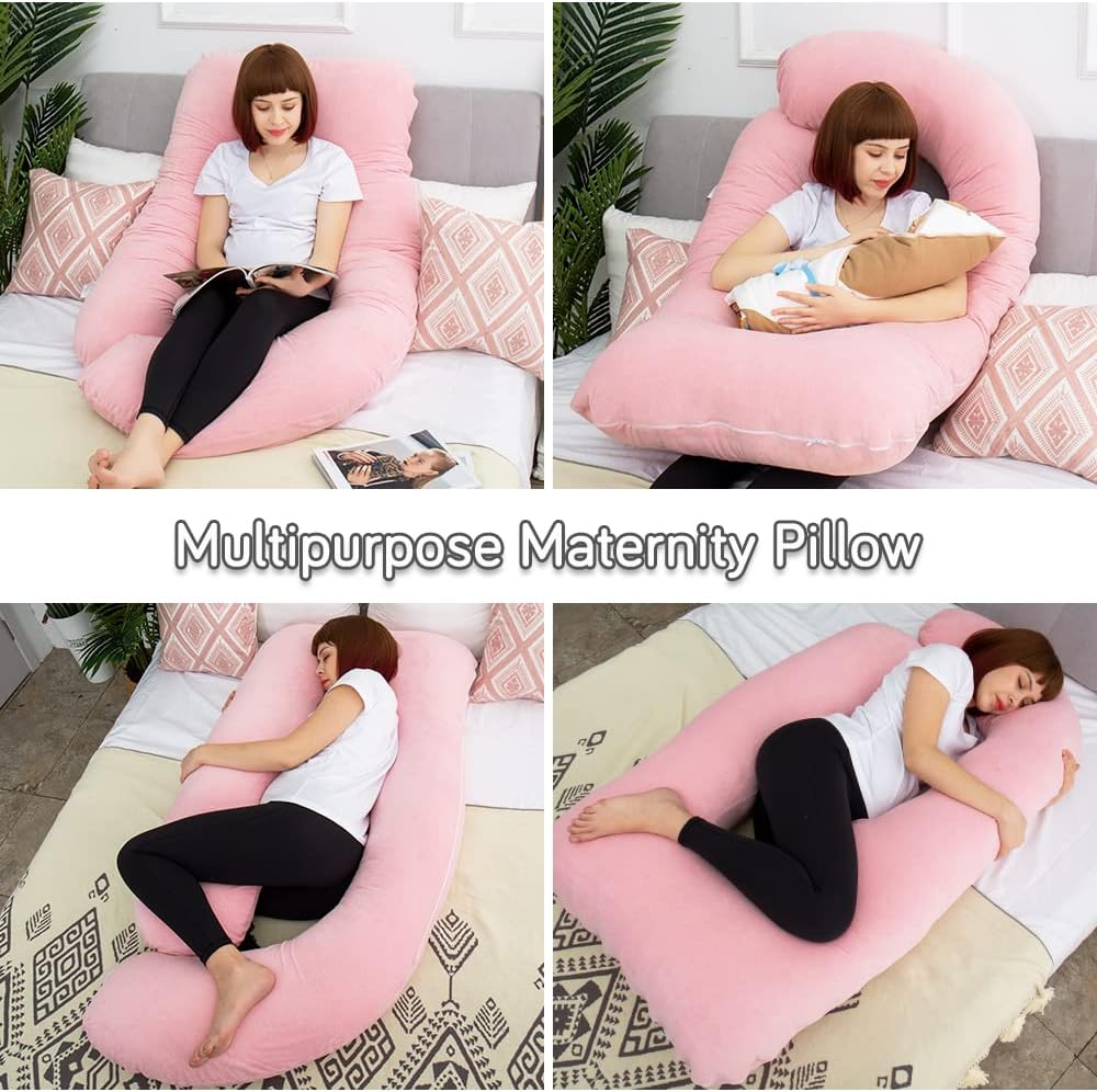 60 Inch Pregnancy Pillows for Sleeping, Extra Large U Shaped Body Pillow, Pregnancy Pillow, Maternity Pillow for Pregnant Women with Velour Cover (Pink)