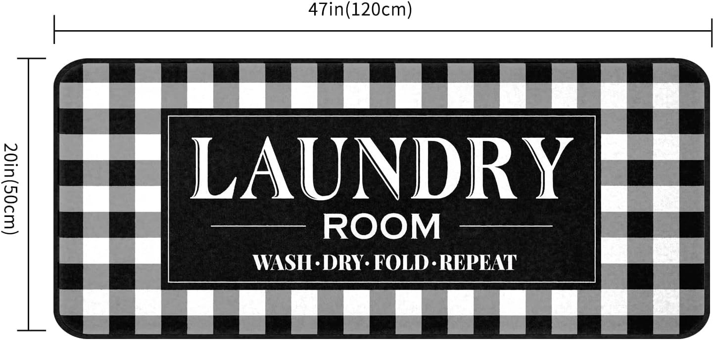 ROMAMIGO Rug Runner Non Slip Floor Mat for Mudroom Laundromat Farmhouse Kitchen Bathroom Laundry Room Decor Accessories(20 X 47 inch, Buffalo Plaid)