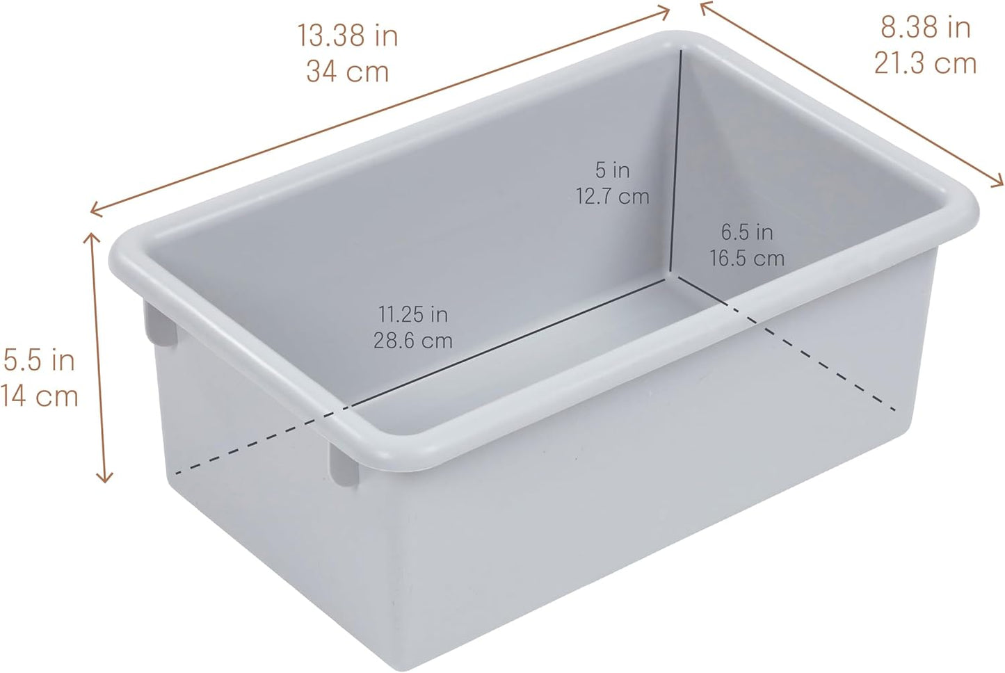 Cubby Storage Bins with Non-Snap Lids, 10-Pack, Light Grey