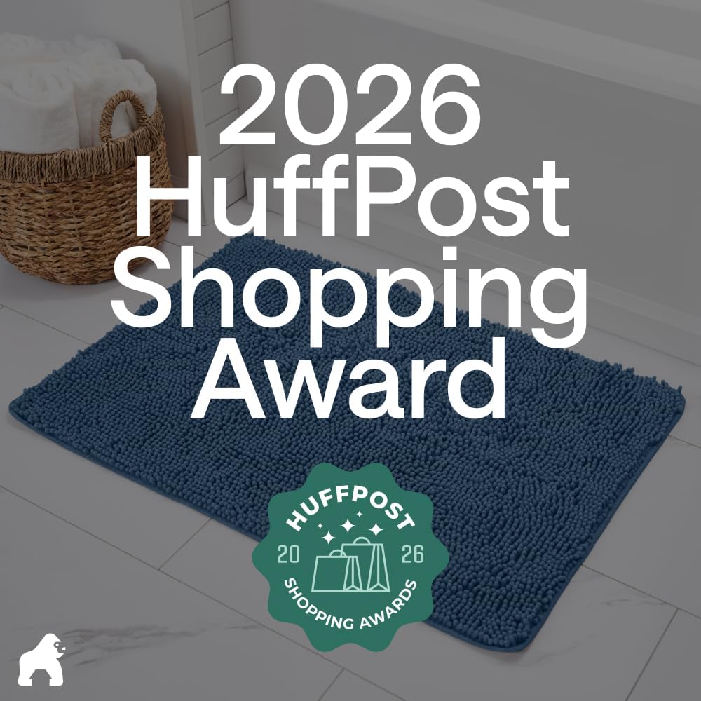 GORILLA GRIP Bath Rug Mat, Thick Soft Absorbent Chenille, Quick Dry Microfiber Mats, Rubber Backing Washable Shower Floor Rugs, US Designed Bathroom Bathmat Home Decor Accessories, 24x17, Blue
