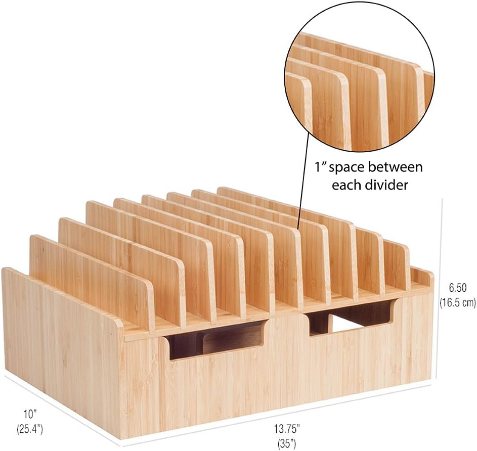 MobileVision Bamboo 10-Port Charging Station Plus 2 Caddy Add-On Combo to hold pens keys and extra storage