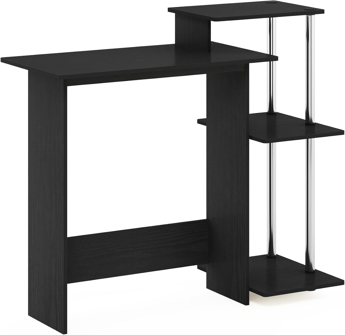 Furinno EFFICIENT Desk, 28.6" Wide Gaming Desk with 3 Open Side Shelves, Laptop Notebook Computer Desk, Office Desk for Home Office, Study Room, Dorm, Bedroom, Americano/Stainless Steel