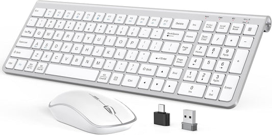 JOYACCESS Wireless Keyboard and Mouse, Ergonomic,Dustproof and Portable Wireless Keyboard with Number Keypad, Adjustable DPI Computer Mouse for Laptop,PC, Windows-Silver White
