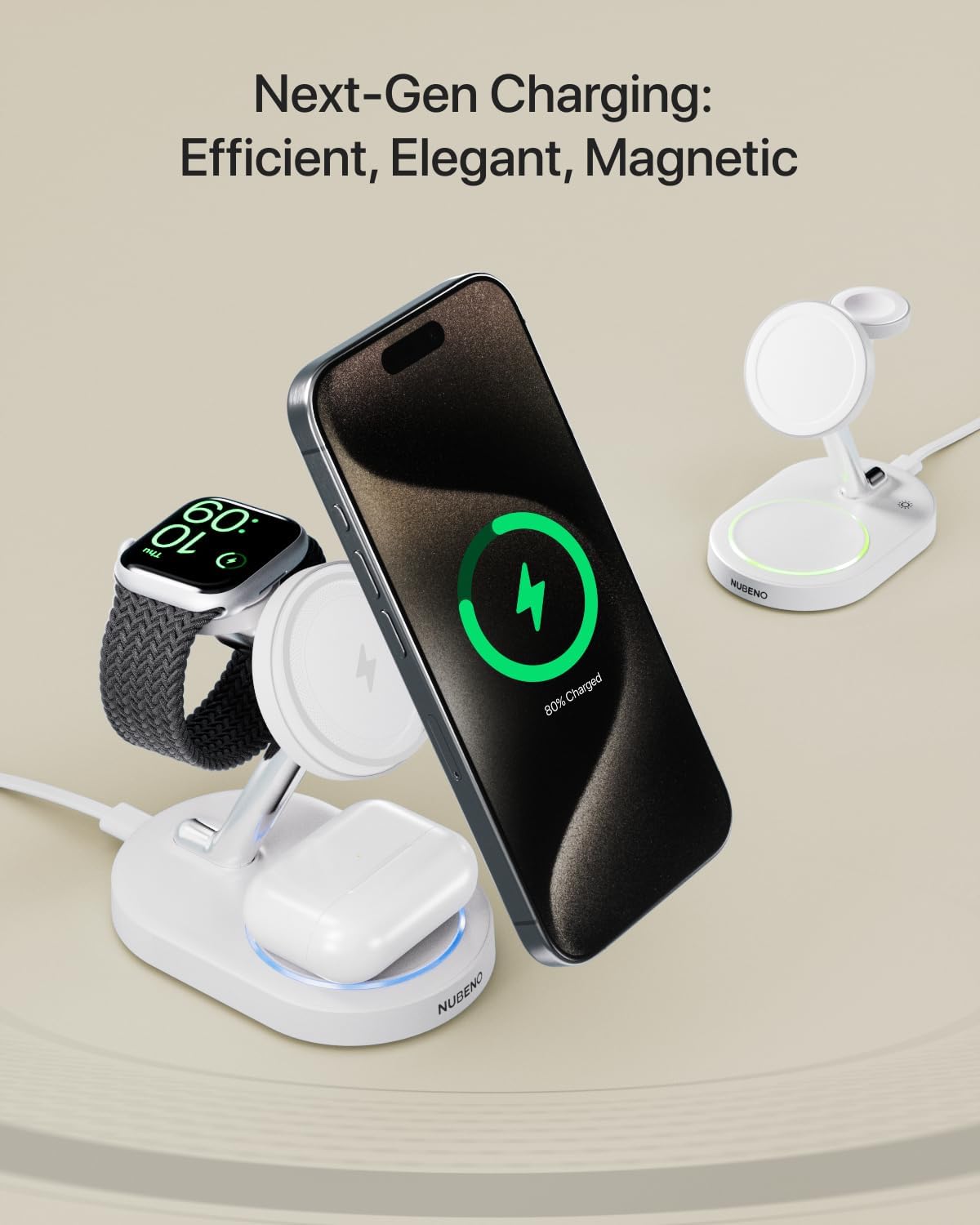 Magnetic Charging Station for iPhone 16/16 Pro/16 Pro Max, Wireless Charger Station for MagSafe iPhones, 3 in 1 Magnetic Charger Stand for iPhone 16/15/14/13/12 Series, Apple Watch & AirPods.(White)