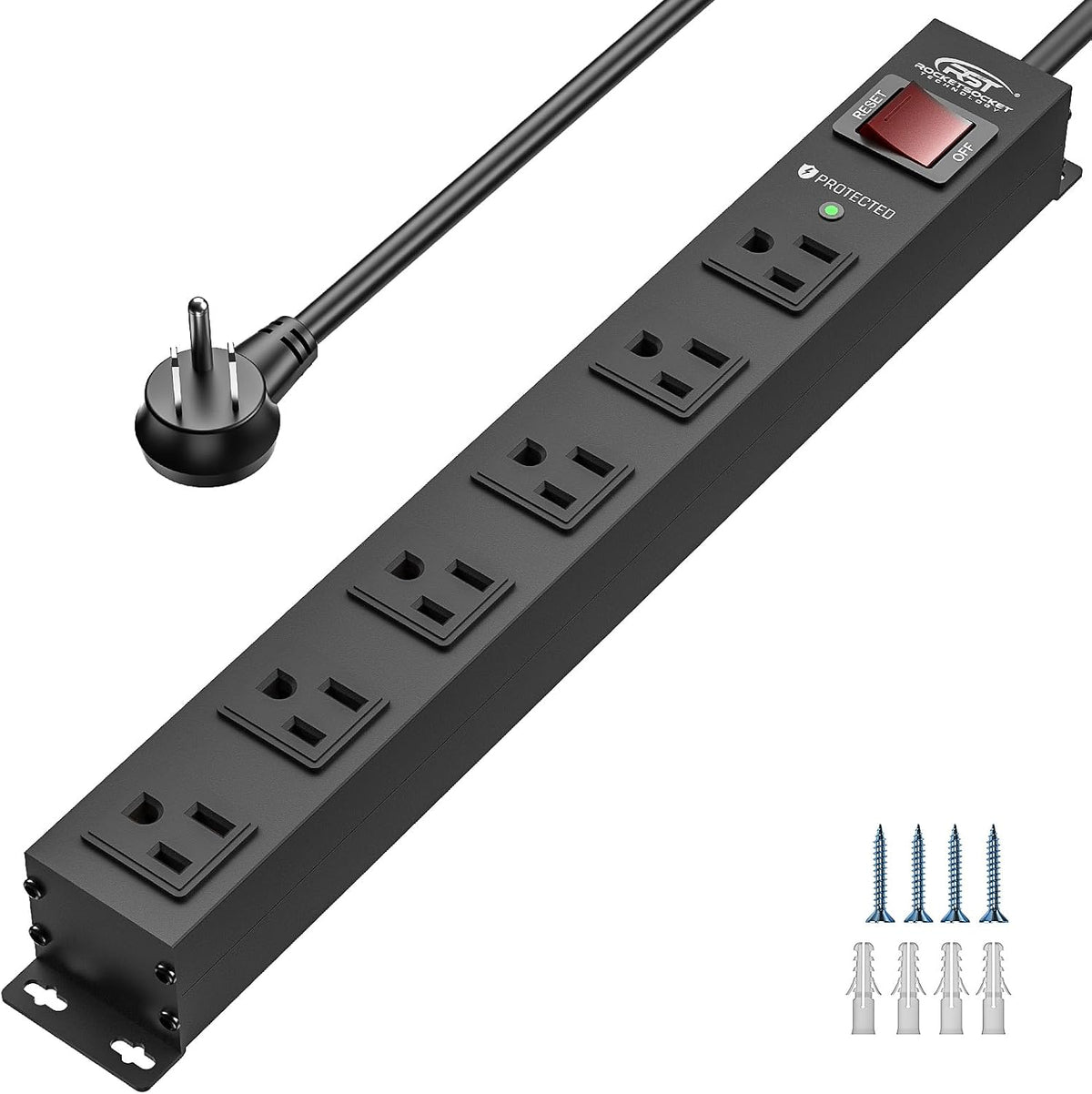 CRST 2Pack 6 Outlet Heavy Duty Power Strip with Switch 15A/1875W, 6FT Cord