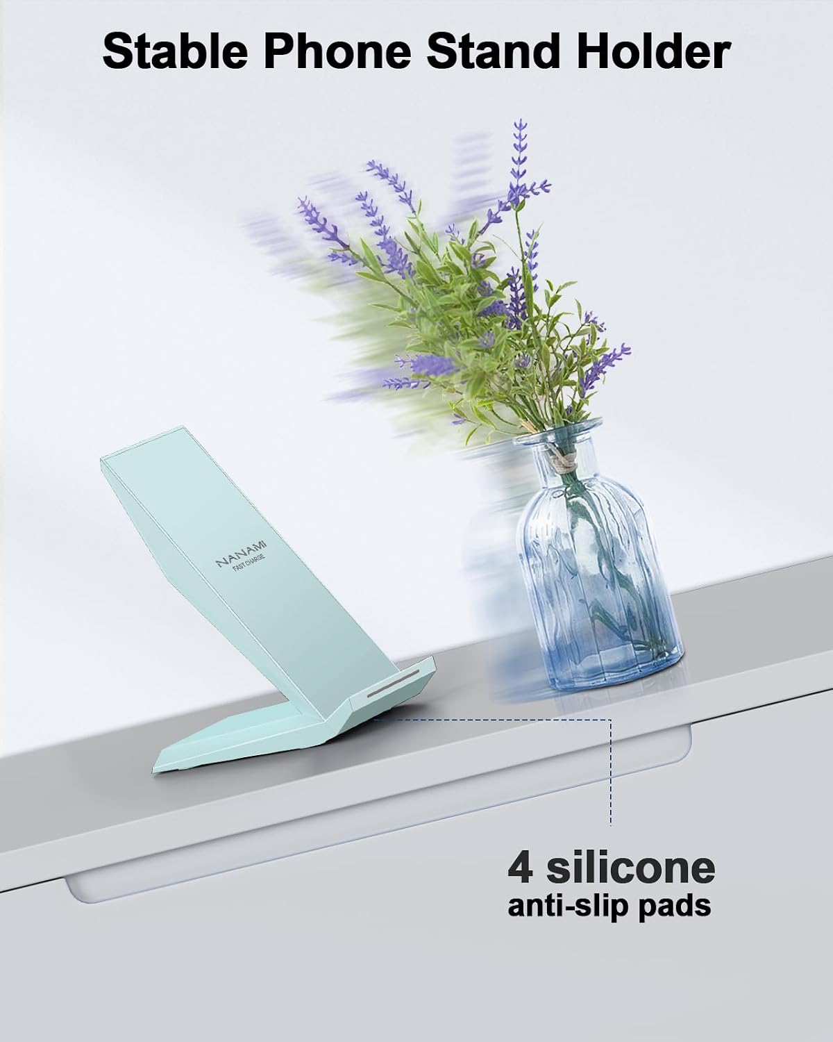 NANAMI Wireless Charger - Fast Wireless Charging Stand Desktop Charger Dock for iPhone 17/17 Air/16/15/14/13/12, 10W Phone Charging Stand for Samsung Galaxy S26/S25/S24/S23/S22/S21/S20/10/9