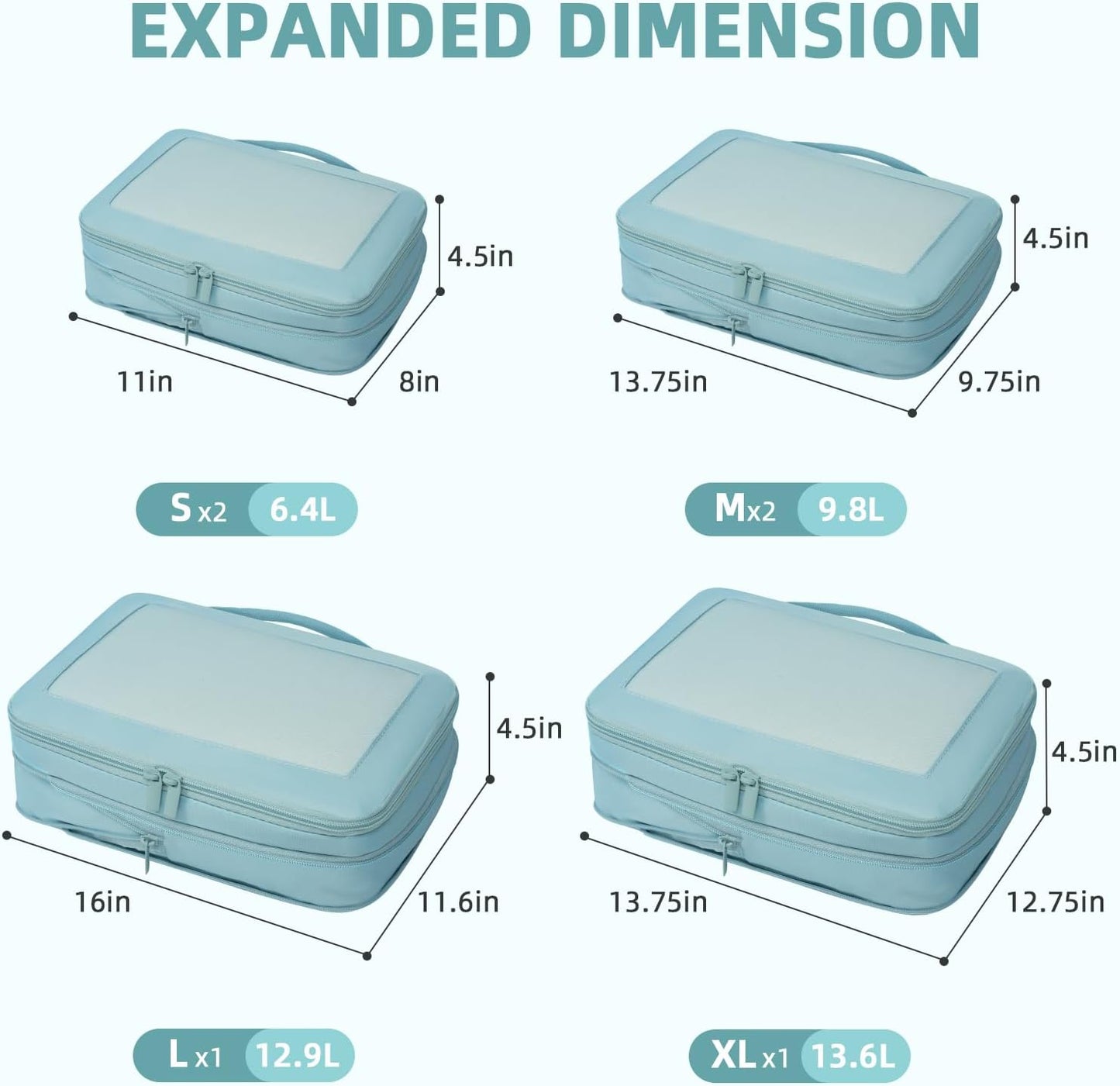 BAGAIL 4 Set/6 Set/8 Set Compression Packing Cubes Travel Accessories Expandable Packing Organizers (Square Mesh, 06-Dusty Blue)