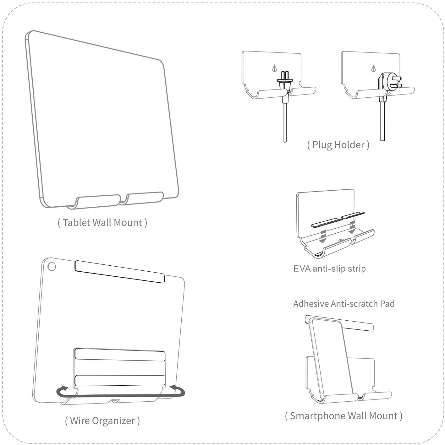 Adhesive Wall Phone Tablet Holder Mount Stand for Tablet Smartphones eReader Wall Holder Mount (Silky White & Transparent)
