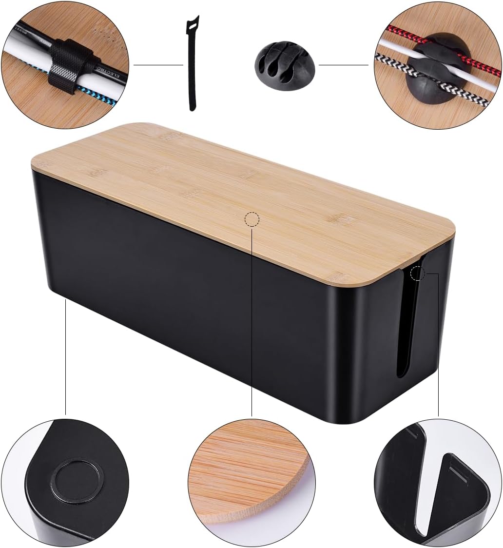 2Pack Cable Management Box,Wooden Style Cord Organizer Cord Hide Box