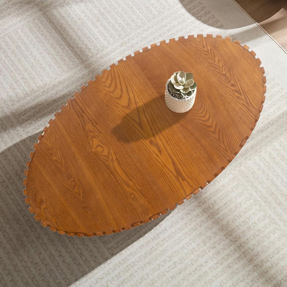 43.3" Oval Coffee Table for Living Room (Wood) | Oval Drum Fluted Coffee Table, Modern Handcrafted Fluted Drum Coffee Tables for Living Room