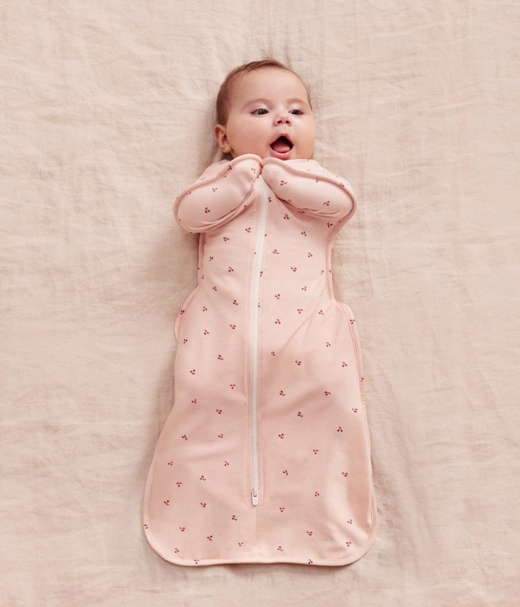 Love to Dream Swaddle Up Bamboo, Arms Up Position, Soft and Luxurious 100% Viscose from Bamboo - Wearable Blanket - 1.0 TOG - (20-24°C) Ideal for Moderate Temps, Newborn 5-8.5lbs, Cherries Blush