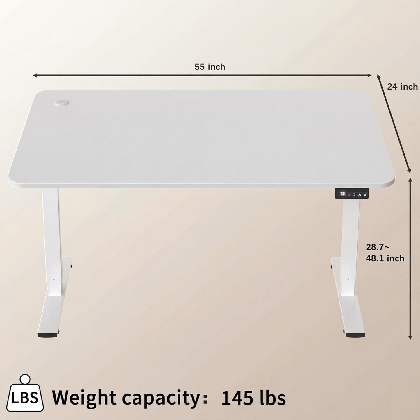 Furmax Electric Height Adjustable Standing Desk Large 55 x 24 Inches Sit Stand up Desk Home Office Computer Desk Memory Preset with T-Shaped Metal Bracket, White
