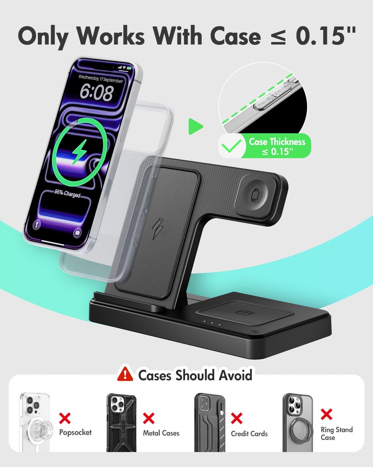 Wireless Charger iPhone Charging Station: 3 in 1 Charger Stand Multiple Devices for Apple - iPhone 17 16e 16 15 14 Pro Max 13 12 11 - Watch 11 10 9 8 7 6 5 4 3 2 SE and Ultra Series - Airpods 4 3 Pro