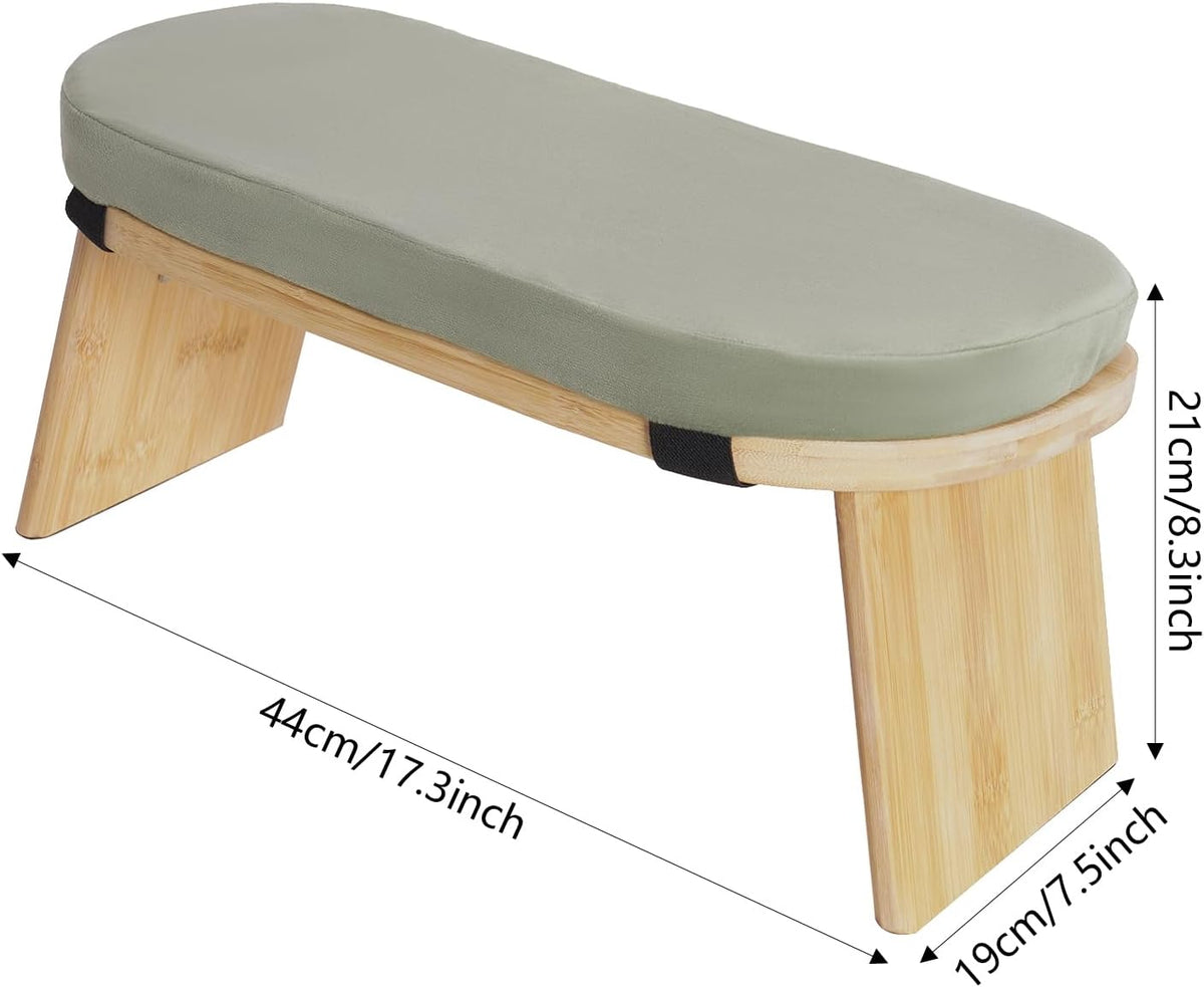 Meditation Prayer Bench, Portable Foldable & 5° Ergonomic Tilt Kneeling Meditation Yoga Stool with Cushion & Carry Bag for Home/Studio/Gym, Bamboo & Velvet Kneeling Stools (Green)