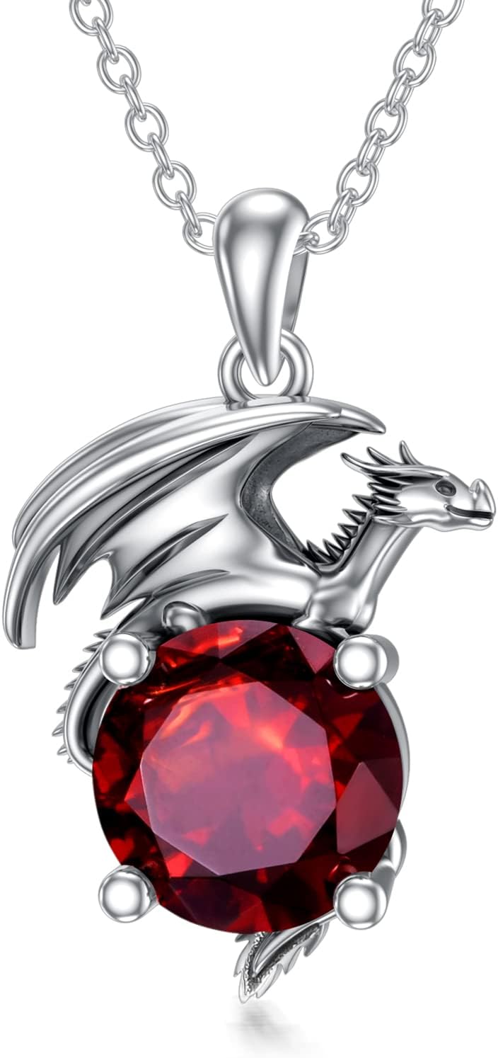 Dragon Necklace for Women/Men Sterling Silver Necklace with Birthstone Gift for Women/Men
