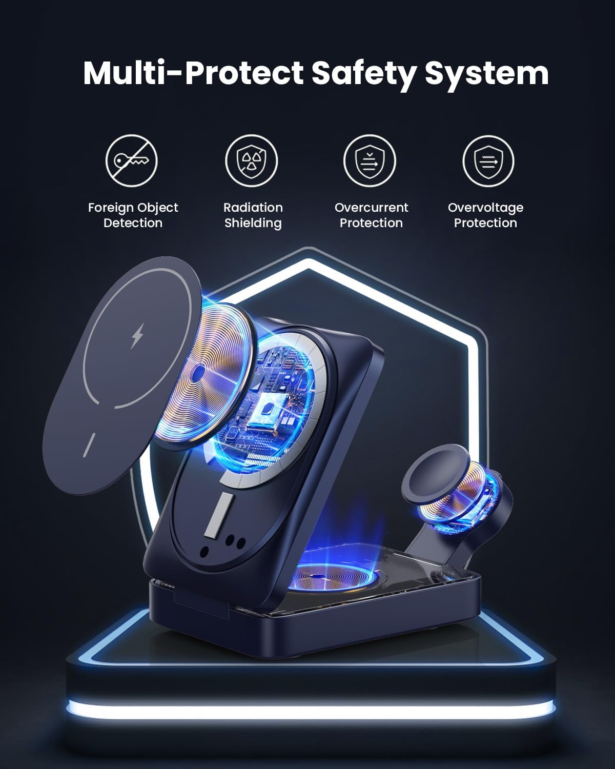 3 in 1 Wireless Charger Charging Station for iPhone,Travel Foldable Magnetic 15W Fast Wireless Charger Stand for Mag-Safe with 30W USB C Adapter for iPhone 17/16/15/14/13/12,Apple Watch,AirPods