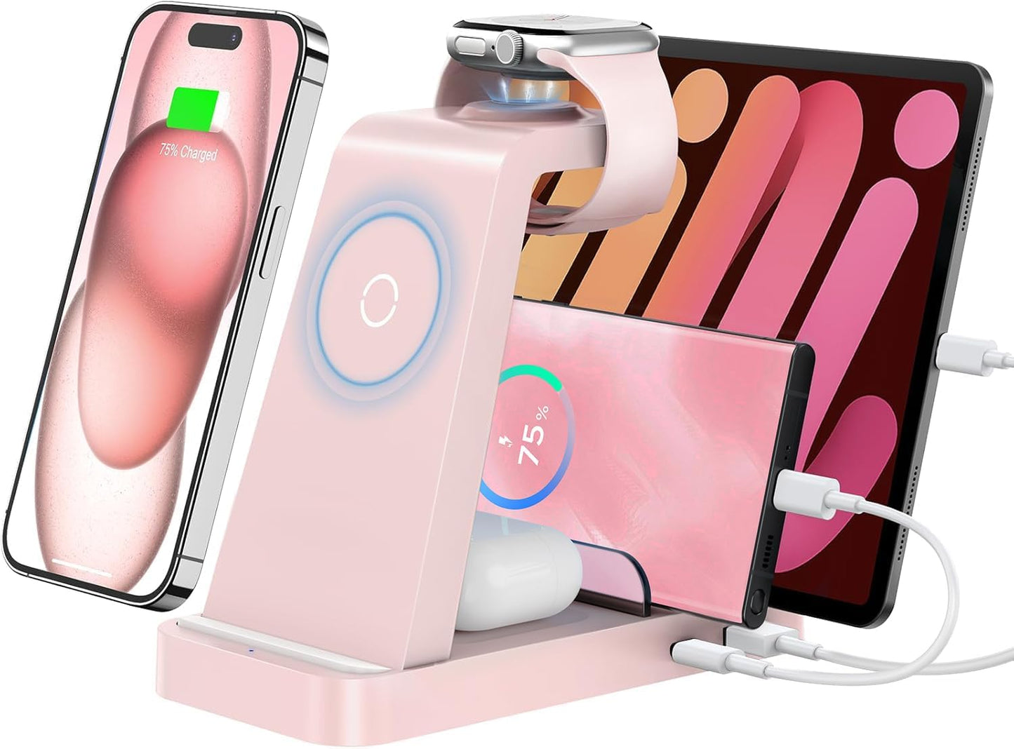 Wireless Charger for iPhone - 5 in 1 Charging Station for Multiple Devices Apple: Fast Wireless Charging Stand Dock for iPhone 17 16e 16 15 14 13 12 Pro Max Apple Watch Airpods