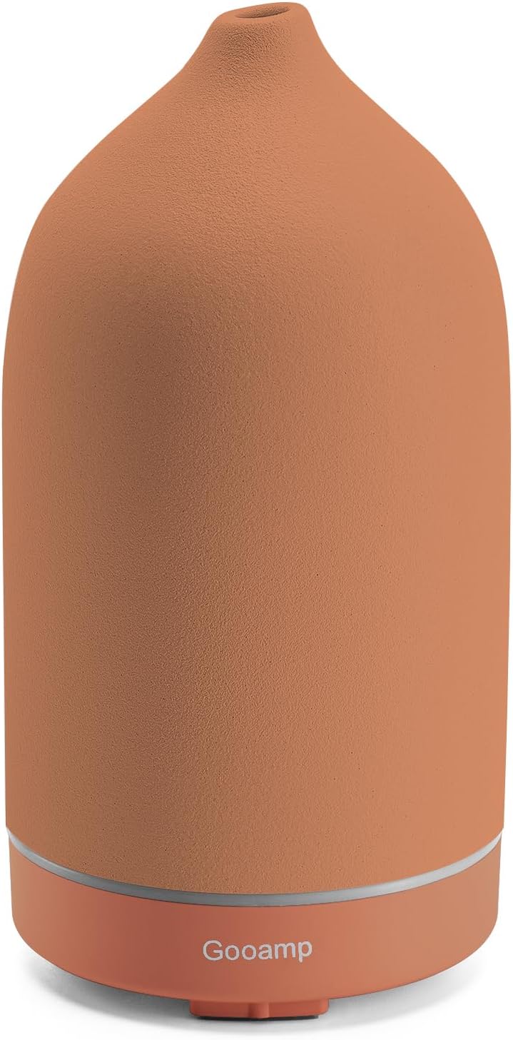 Gooamp 200ML Ceramic Essential Oil Diffuser - Ultrasonic Aromatherapy & Humidifier with 7-Color LED Lights, Auto Shut-Off, Wood Grain Base, 1H/3H/6H Timer | Scent for Home, Office, Yoga