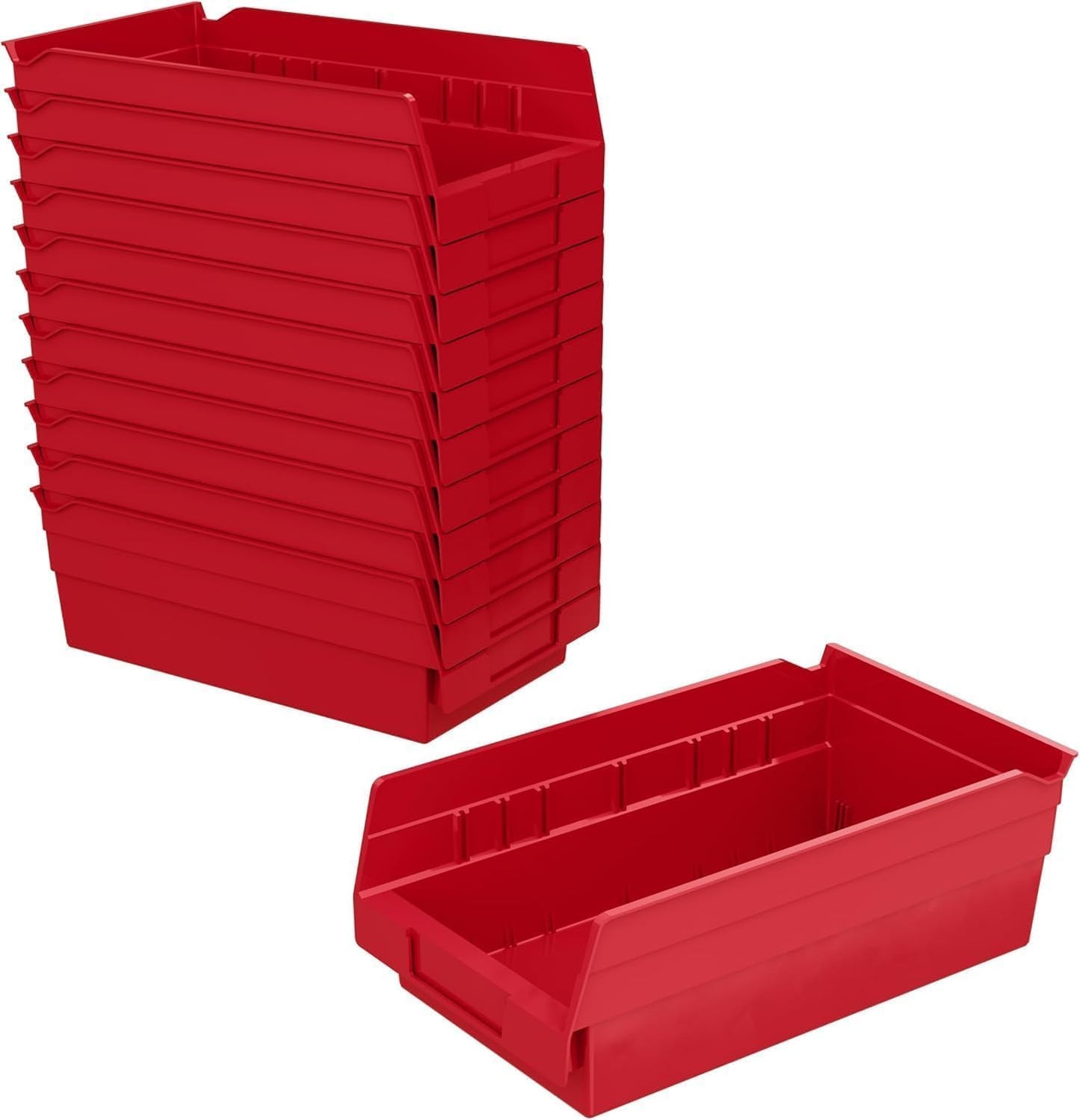 Akro-Mils 30130 Heavy Duty Plastic Shelf Bins, 12"x 6.5"x 4", Red, 12-Pk