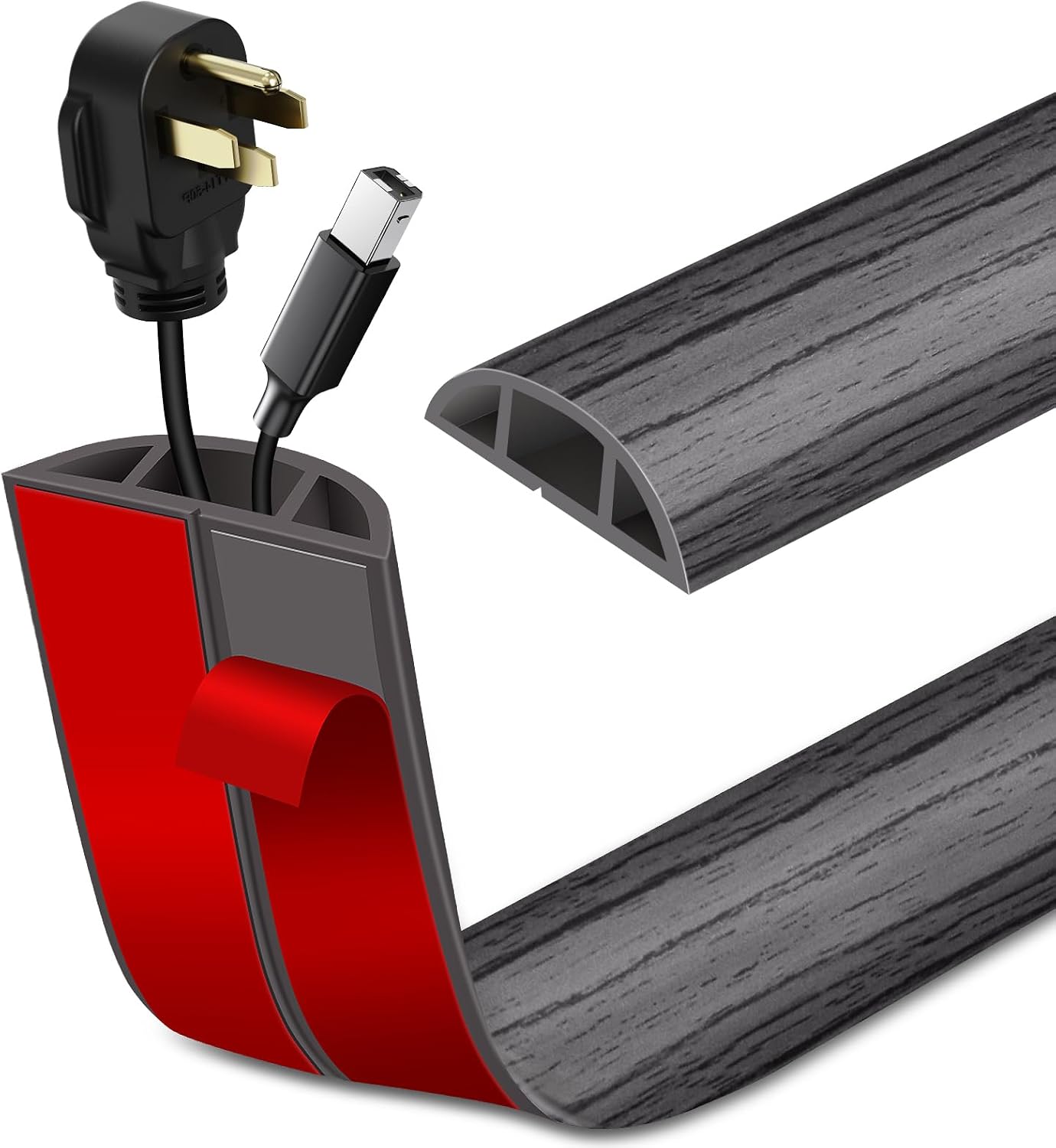 LSGCQ Floor Cord Cover Self Adhesive Cord Hider Floor Cable Management | Cord Covers for Wires on Floor Cable Cover, Prevent Cable Trips, Cable Cavity 0.59" W x 0.31" H, 10Ft, Grey