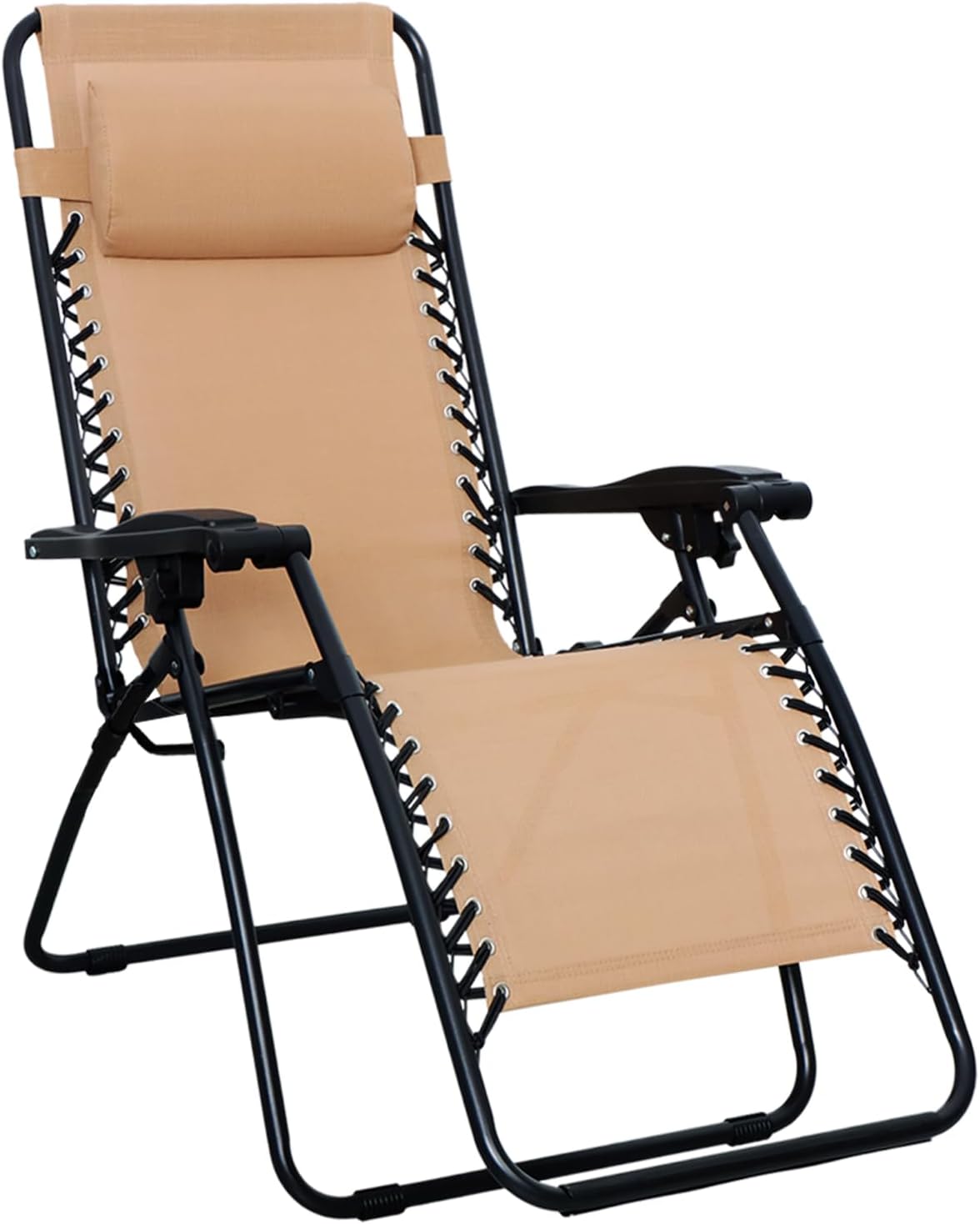 Amazon Basics Zero Gravity Lounge Chair with Pillow, Foldable Outdoor Reclining Chair for Patio and Beach, Weather-Resistant Textilene, 300 lb Capacity, 26", Navy Blue
