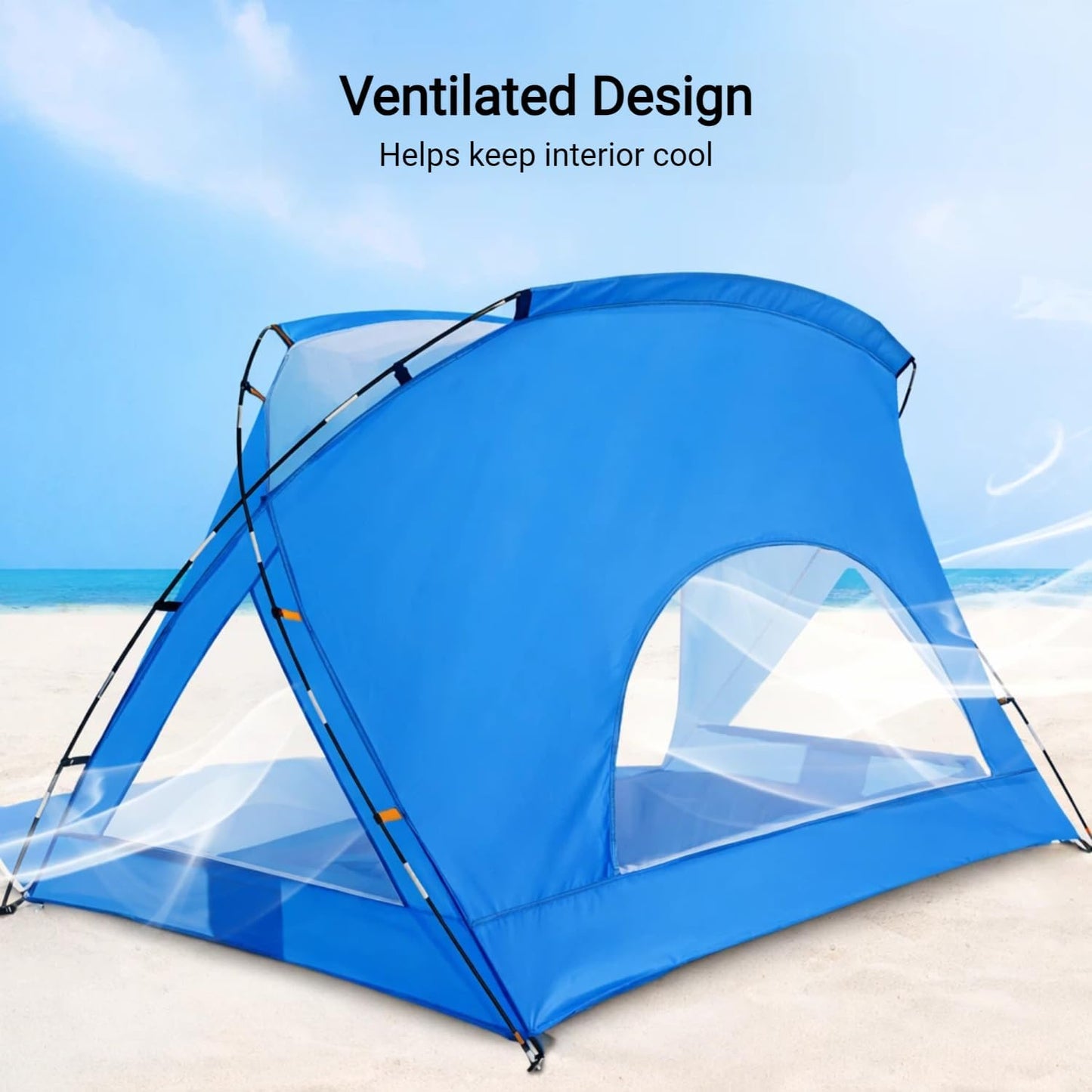 Beach Tent, Portable Sun Shelter for 2/3/4/6-8 Person with UPF 50+ UV Protection, Easy Setup Waterproof Beach Shade Canopy Cabana for Family Outdoor and Picnics, Fishing with Carrying Bag