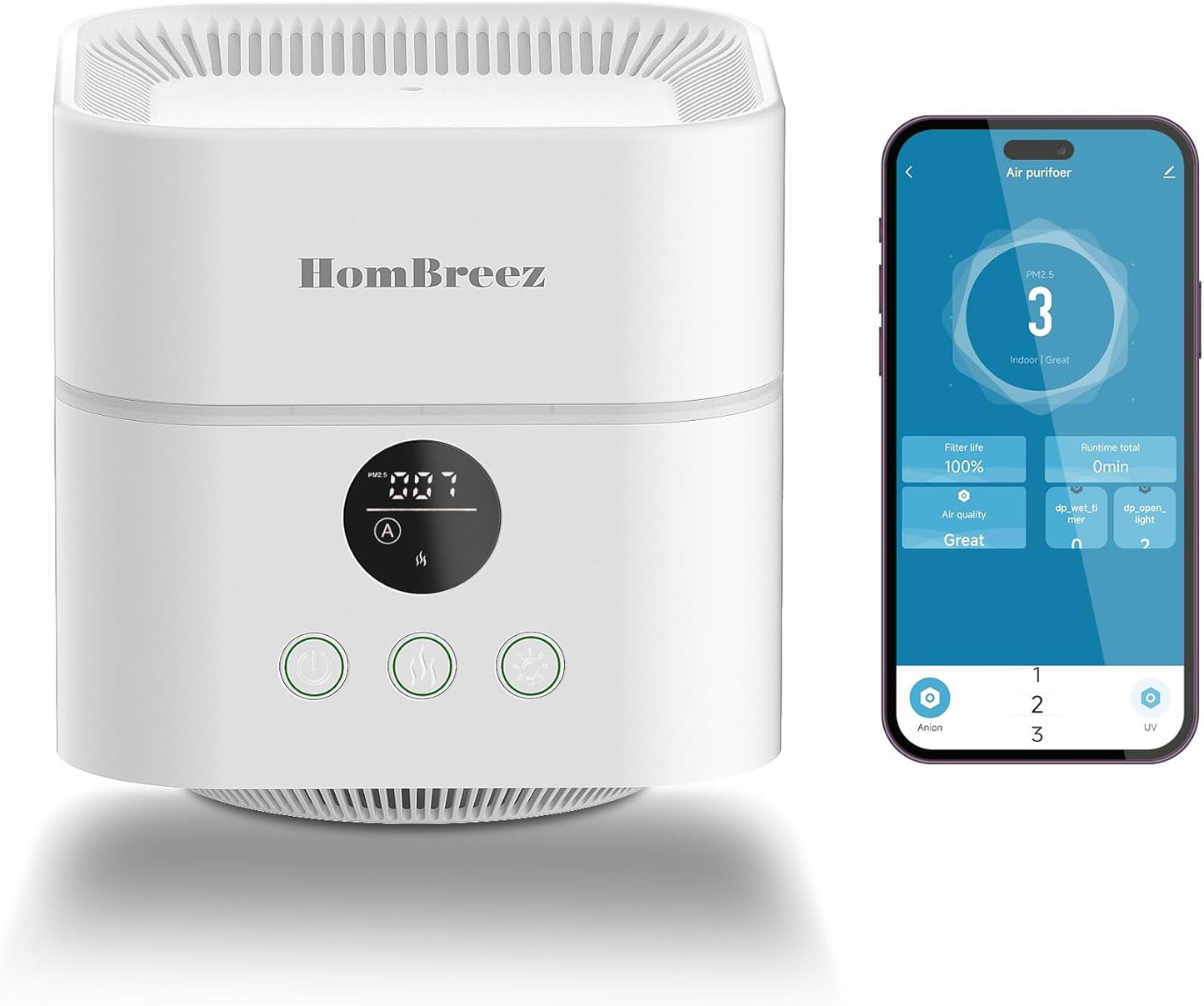 Air Purifier and Humidifier Combo for Bedroom, Covers Up to 200ft², H13 True HEPA Filter, 400ML Water Tank, Quiet Cool Mist Top Fill Essential Oil Diffuser for Baby, Pet Room, APP Control