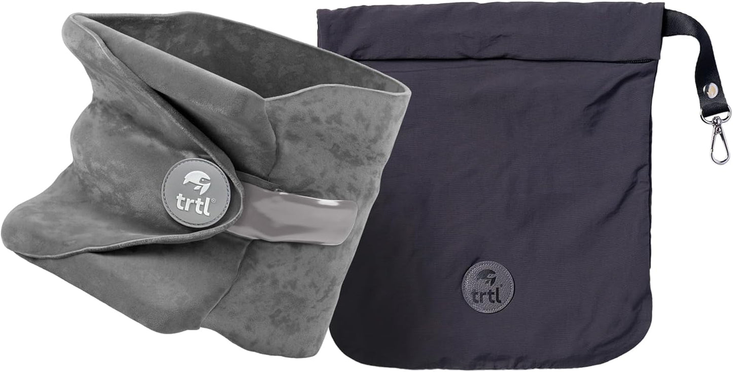 Trtl Pillow - Scientifically Proven, Super Soft Neck Support Travel Pillow for Airplanes - Lightweight and Machine Washable - Ergonomic Design for Traveling on Flights, Cars, and Trains - Grey