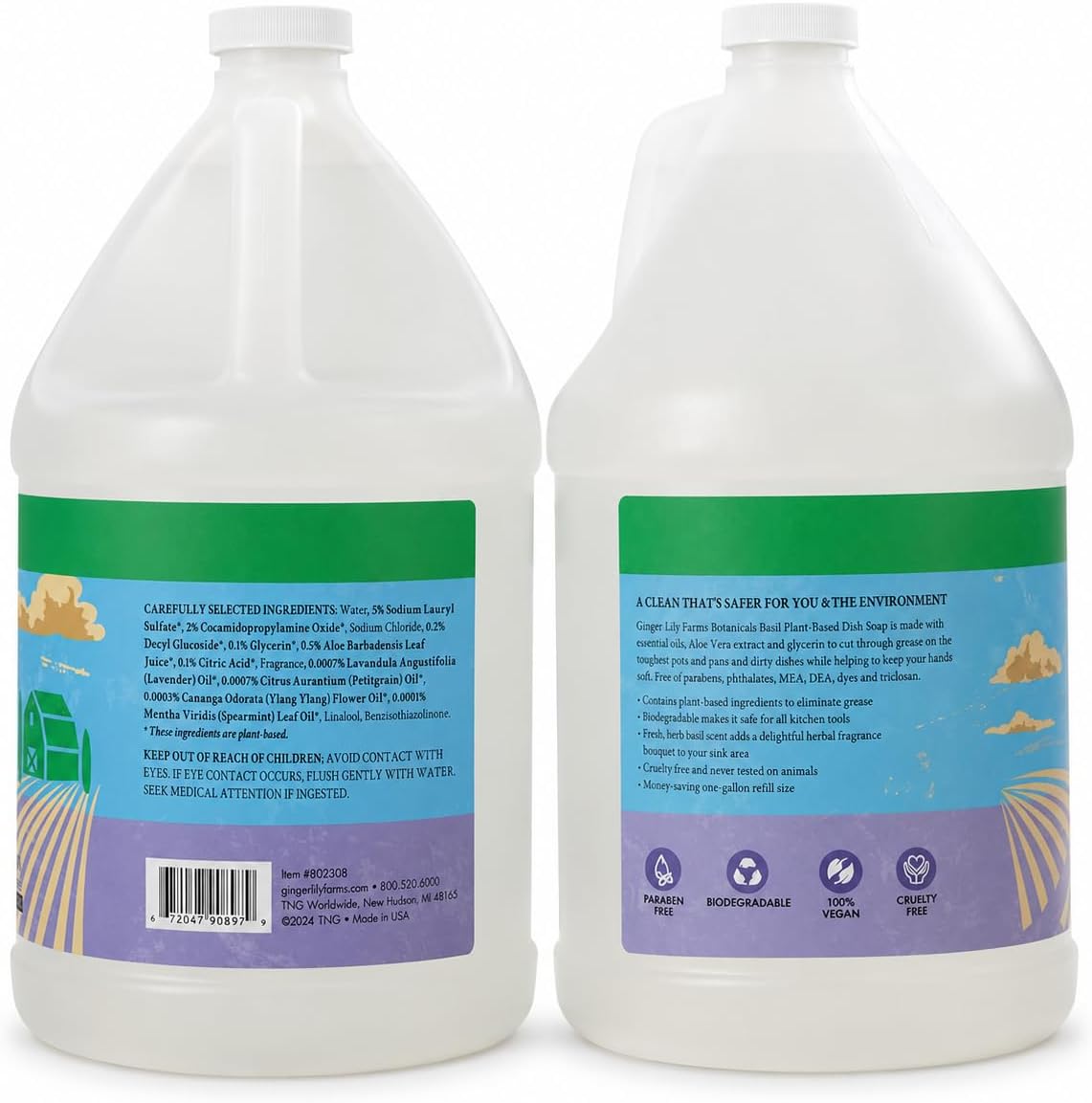 Ginger Lily Farms Botanicals Liquid Dish Soap, 128oz/4pk, Basil