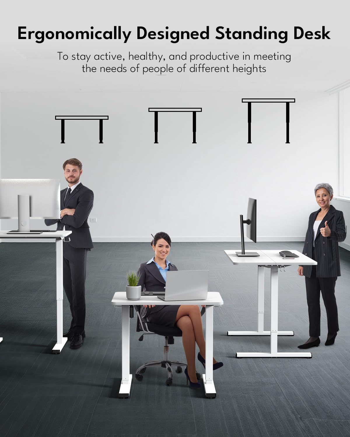 Standing Desk, Height Adjustable Electric Stand up Desk, 31.5 x 24 Inches Sit Stand Home Office Desk with Splice Board, White Frame/White Top