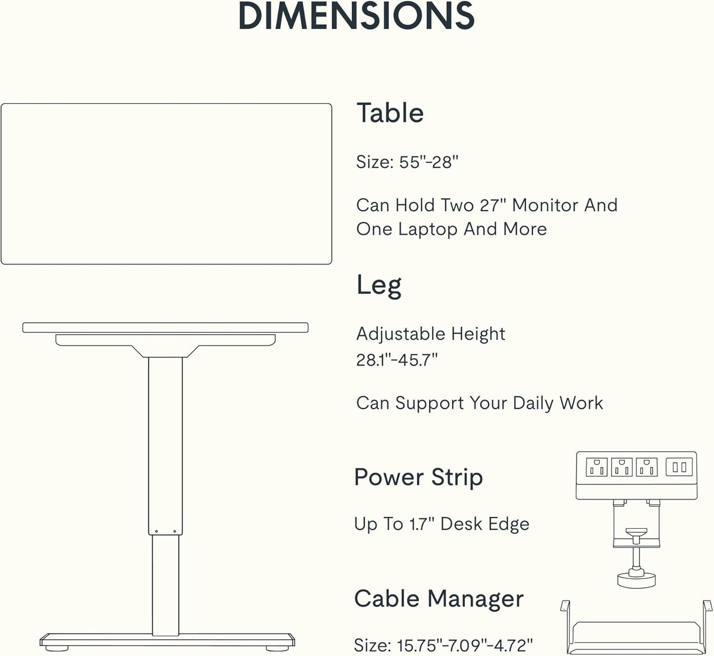 FLEXISPOT EN2 Whole-Piece Standing Desk with Clamp Power Strip, 55 x 28” Electric Stand Up Height Adjustable Desk with Cable Management (Black Frame + 55" Black Top, 2 Packages)