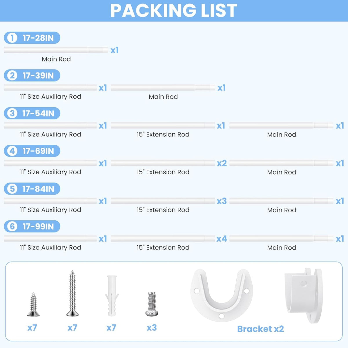 Closet Rod, 17-54in Stepless Adjuatable closet rods for Hanging Clothes