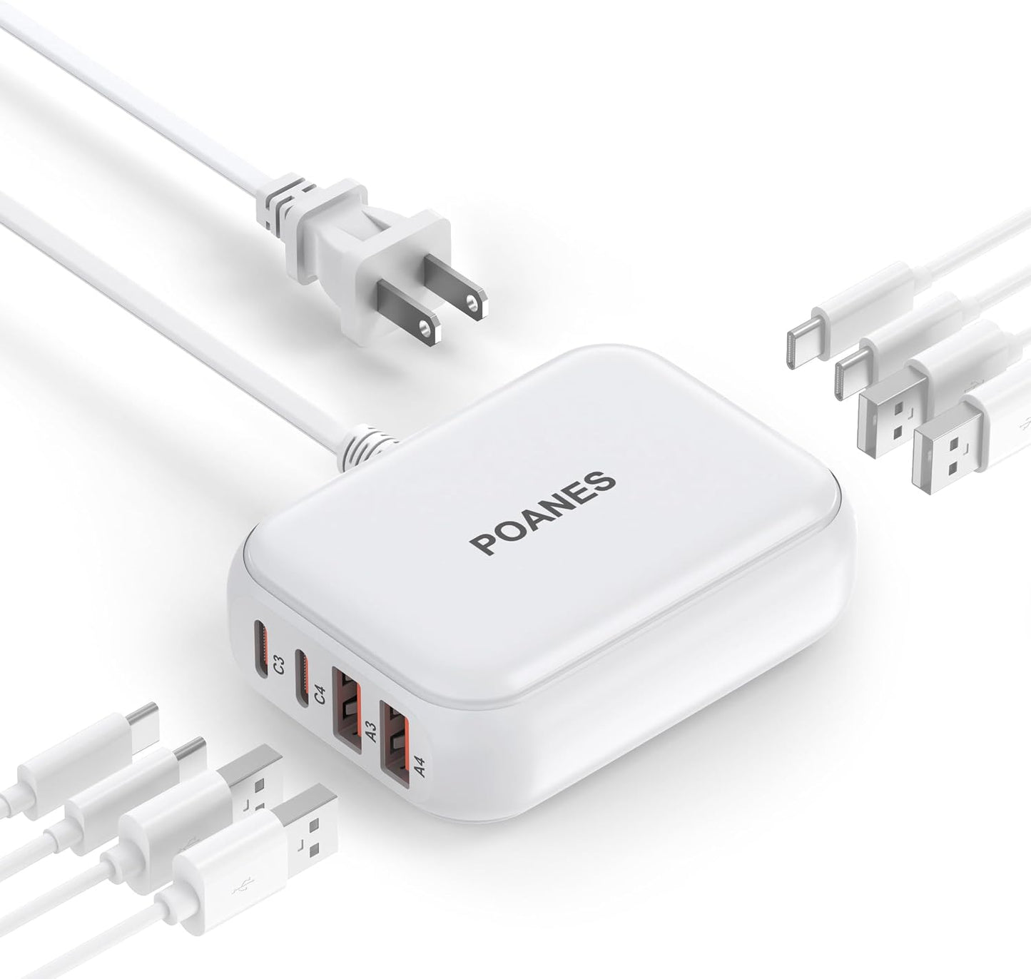 8-Port Travel USB Charger Station, Multi-Port Travel USB C Charger | 4 USB-A and 4 USB-C Port Mini Charging Station, Charging Station Block for Traveling, Camping Compatible with Phone, Earbud