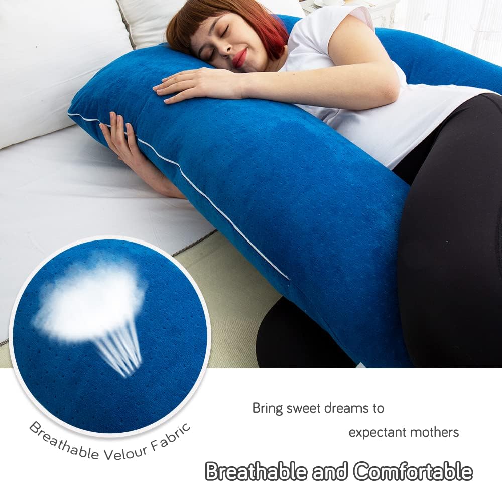 60 Inch Pregnancy Pillows for Sleeping, Extra Large U Shaped Body Pillow, Pregnancy Pillow, Maternity Pillow for Pregnant Women with Velour Cover (Blue)