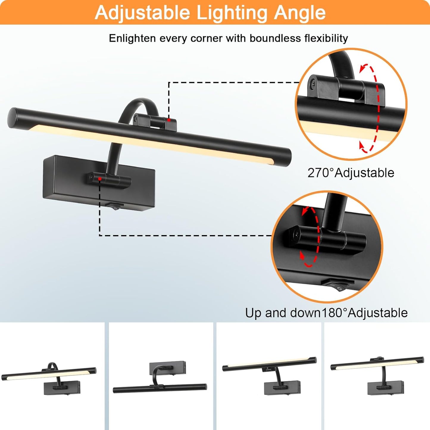 Tassuowell Wireless Battery Operated Picture Light,Rechargeable Wall Light with Remote and Timer,15.75 Inch Black Dimmable Painting Light,3CCT with Adjustable Swing Arm for Display Gallery Lighting