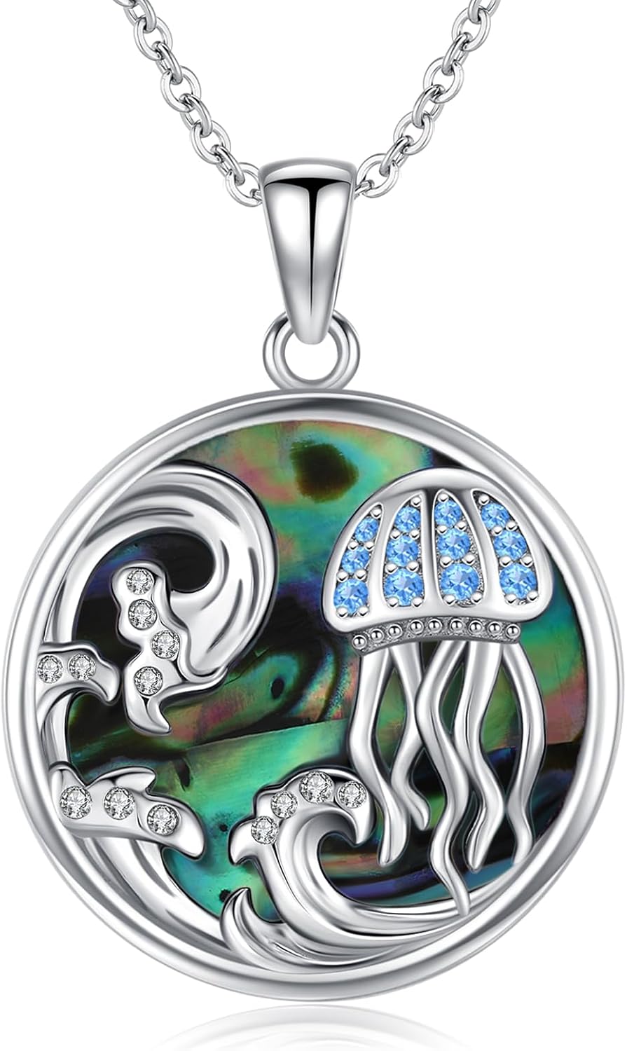 Ocean Necklace 925 Sterling Silver Wave Pendant Necklace Ocean Jewelry Beach Gifts for Women Friends Mom