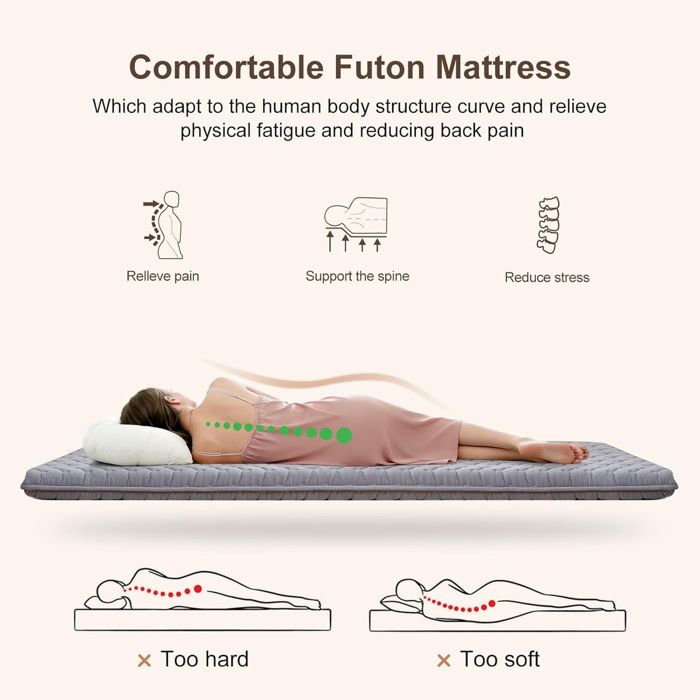 Premium Foam Japanese Futon Floor Mattress Queen Size 60"x 80",100% High Density Foam Comfortable Floor Mattress,3.2" Thicken Foldable Sleeping Pad,Dormitory Tatami Mat,for Adult and Kids (Gray)