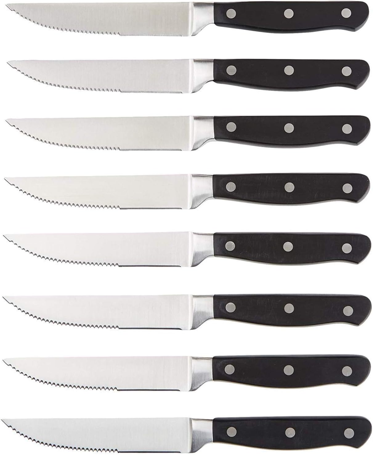 Amazon Basics 8-Piece Full Tang Stainless Steel Serrated Steak Knife Set, 4.5", Black
