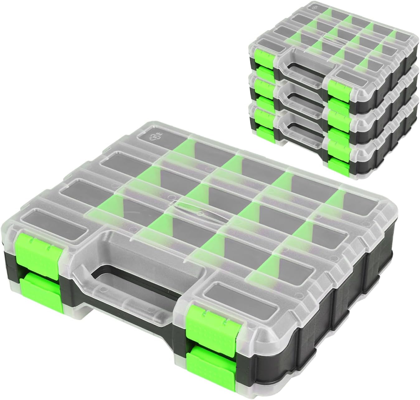 Jack Boss Tool Box with Transparent Lid, Double Side 34-Compartments Organizer Box with Removable Dividers for Hardware, Screws, Bolts, Nails, Beads, Jewelry and Fishing Accessories, Orange, 2 Pack