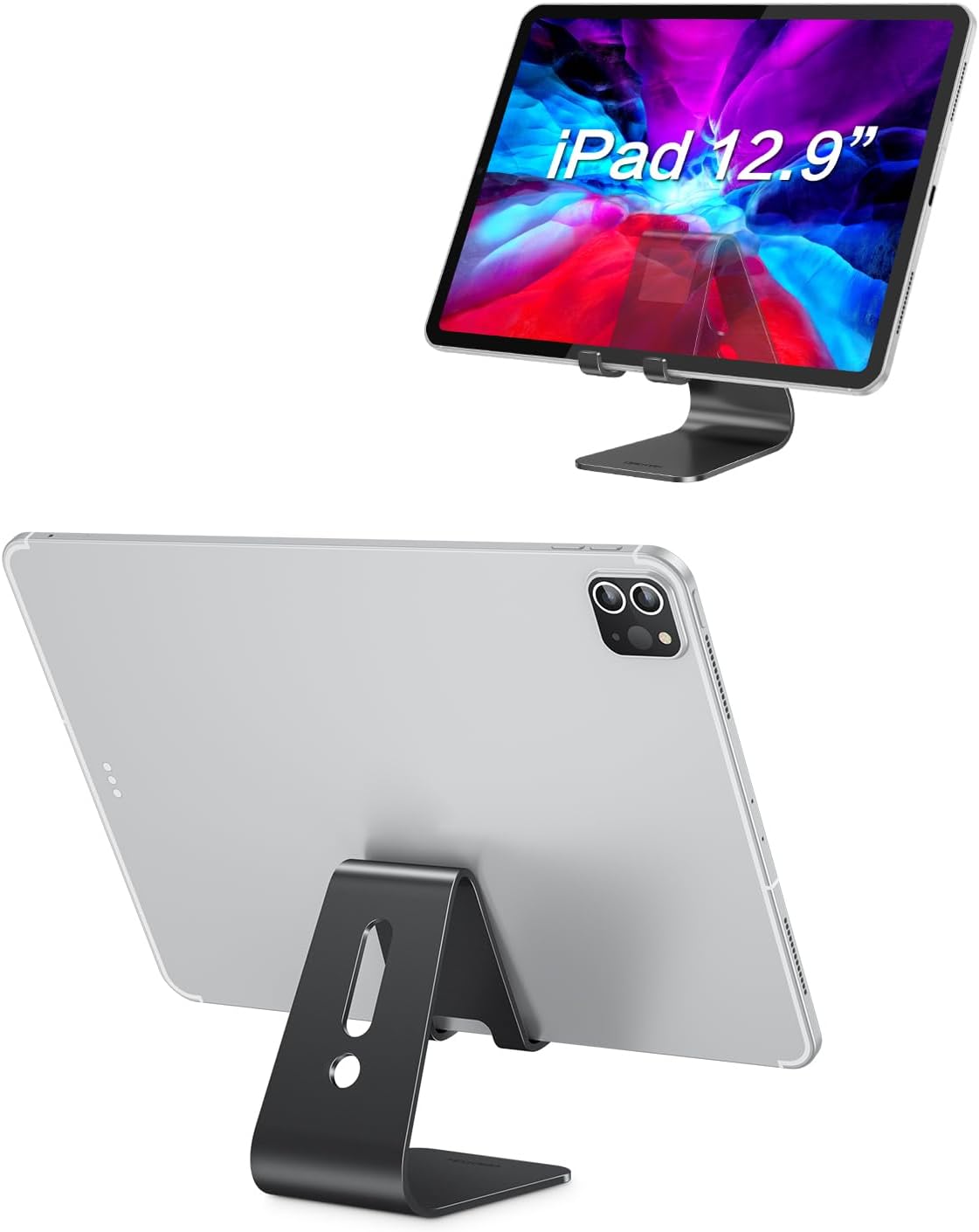 OMOTON Upgraded Aluminum Cell Phone Stand, C1 Durable Cellphone Dock with Protective Pads, Smart Stand Designed for iPhone 17 Air, 16/15/14/13 Pro Max XR XS, iPad mini, Android Phones, Black