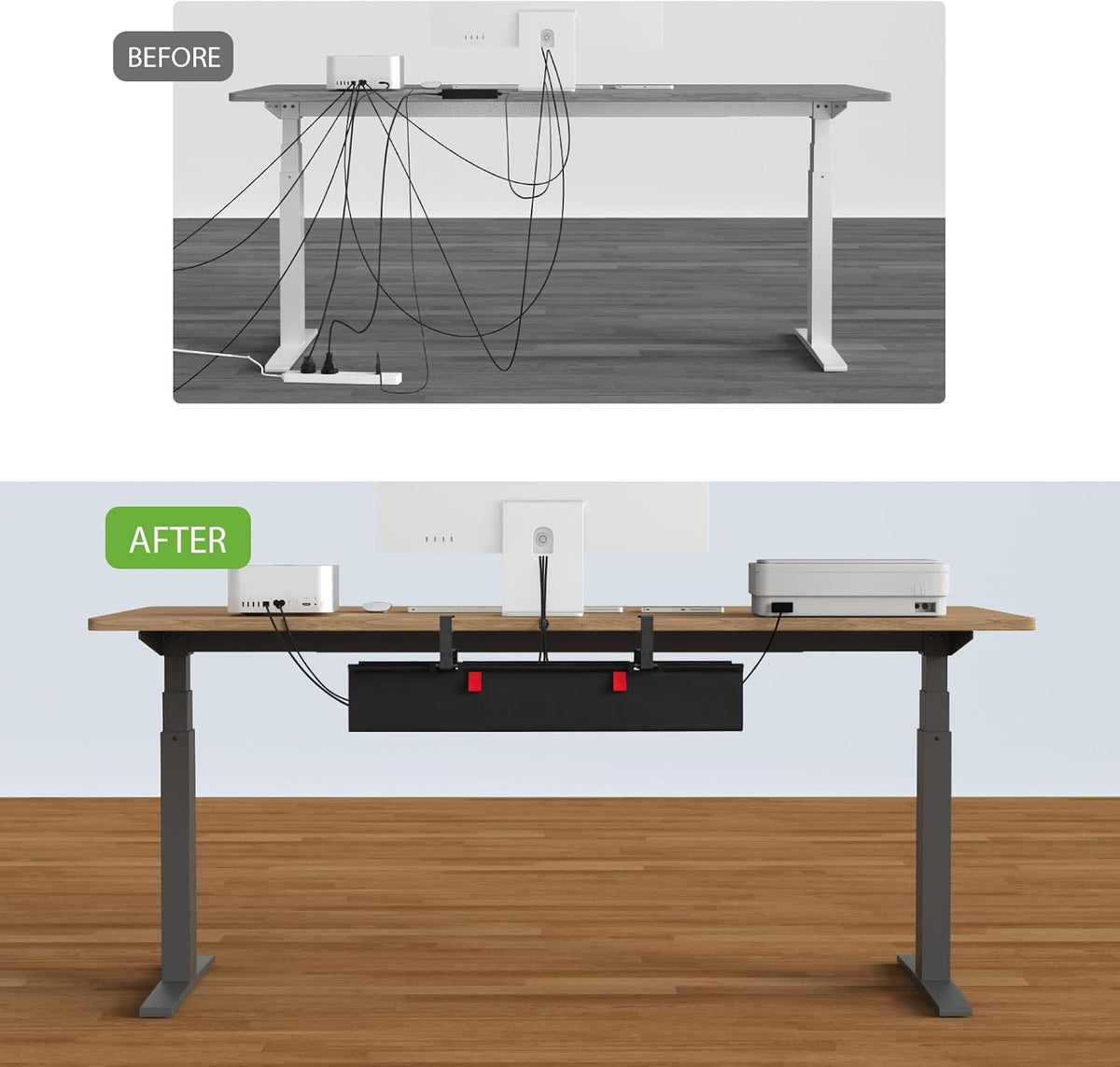KEEGH No Drill Fabric Under Desk Cable Management Tray 28 in,Black