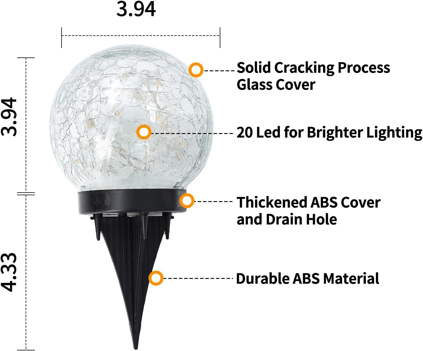 JKIMK Solar Globe Lights Outdoor Waterproof-Solar Balls Garden-Cracked Glass Ball Solar Lights Outdoor-Solar Orbs Outside-Outdoor Decorations Patio & Yard Lawn Backyard Decor (GUO-XBQ-5-5-5)