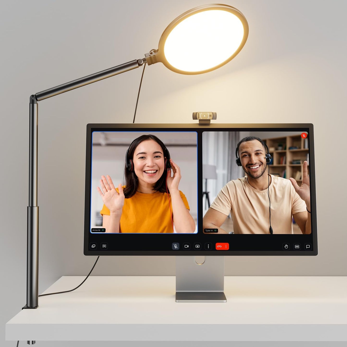 Weilisi 10.2" Desk Ring Light with Stand, 360° Rotate Desk Lamps for Home Office with C-Clamp, Flexible Height Desk Light, Adjust Arm Ring Light for Desk, Podcast, Gaming, Recording, Zoom Lighting