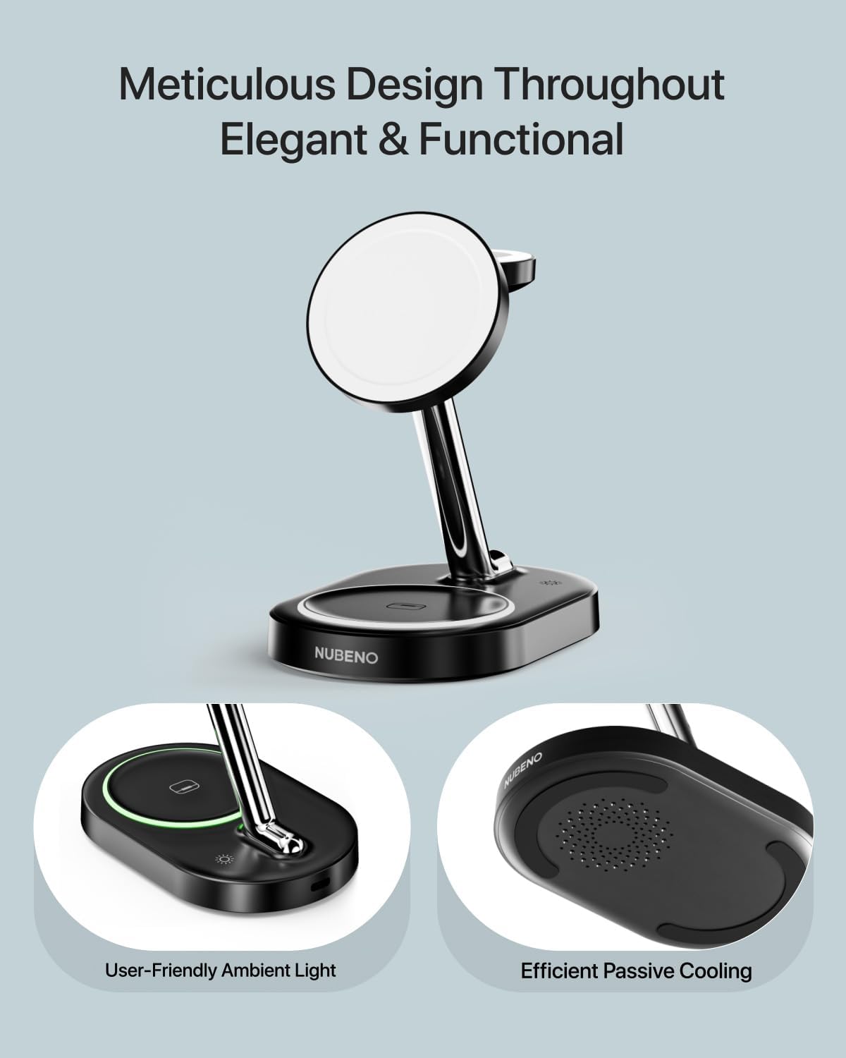 Multiple Charging Station for Magsafe Apple Devices, Wireless Charger Station for MagSafe iPhones, 3 in 1 Magnetic Charger Stand for iPhone 17/16/15/14/13/12, Apple Watch & AirPods(Blk)