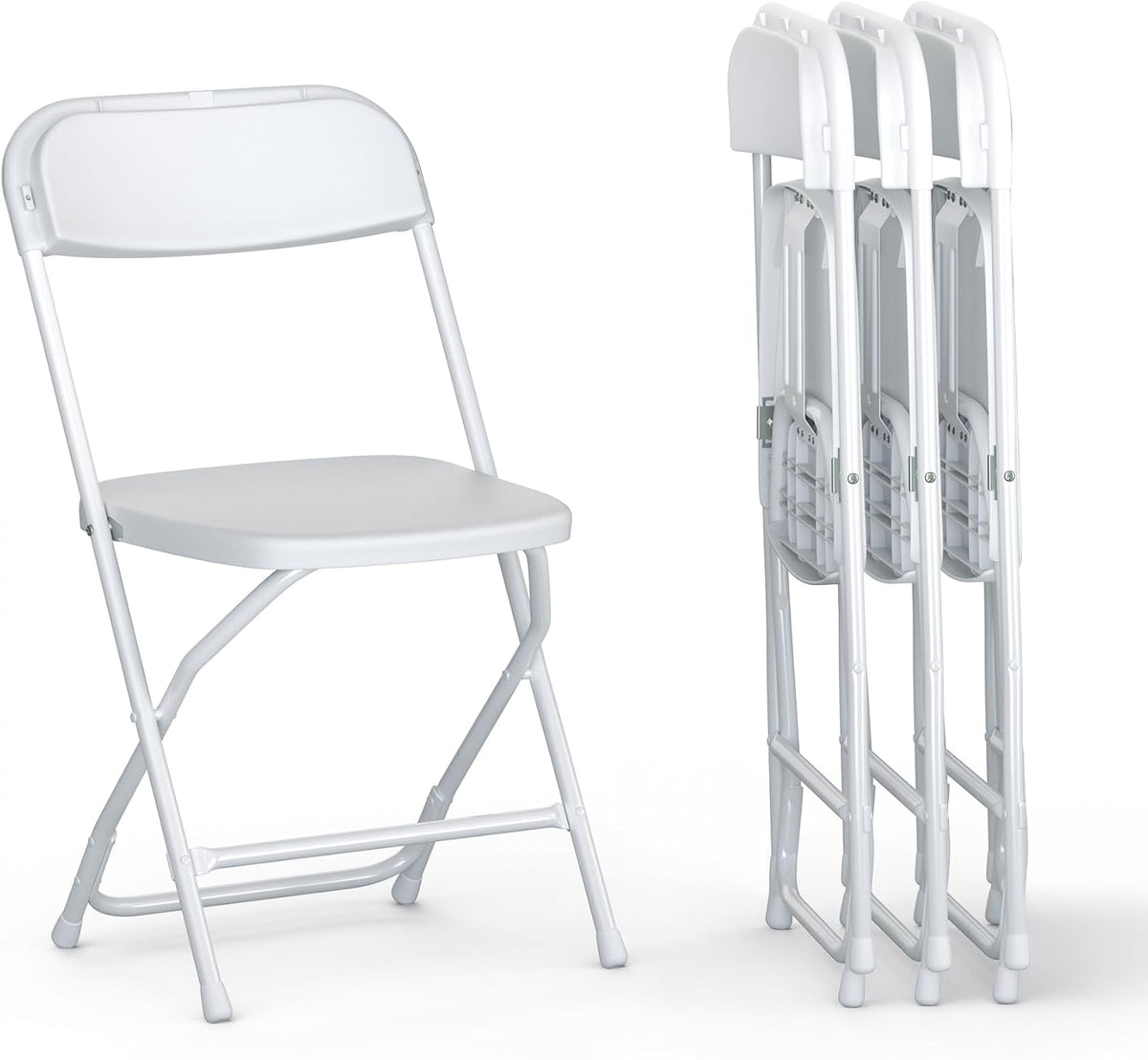4 PACK White Foldable Plastic Chair | Folding & Stackable | 350 lbs Capacity Steel Frame Seats for Indoor Outdoor | Commercial Use Events Wedding Party Events Bulk Picnic Kitchen Dining